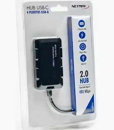 HUB 4 PUERTOS USB-A TIPO C NETMAK